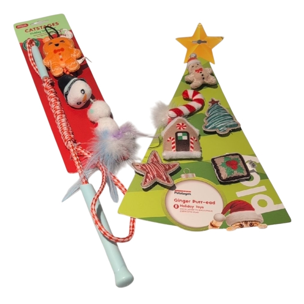 Petstages Christmas Cat Toys Teaser Wand & Catnip Felt Toys